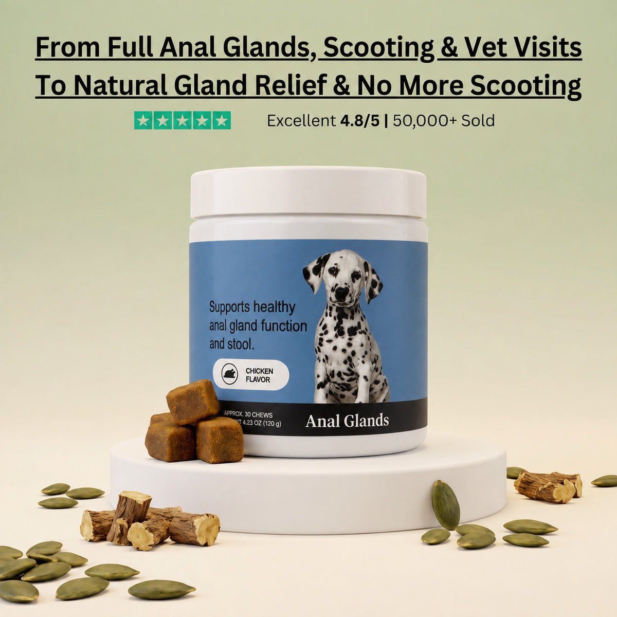 Anal Gland Chews — Scooting Relief, Gland Health & Digestive Support for Dogs